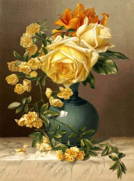 tranh vẽ hoa hồng vàng sơn dầu
