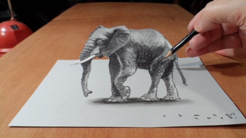 vẽ tranh 3d hình con voi