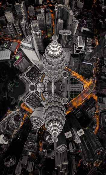 Hình ảnh tháp đôi Malaysia đẹp nhìn từ flycam