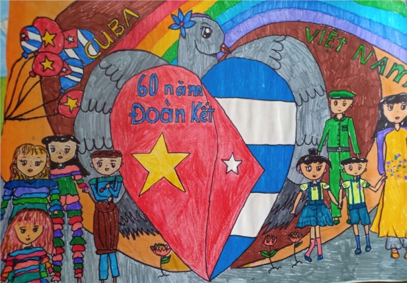 Vẽ tranh tình hữu nghị Việt Nam và Cuba đẹp ấn tượng