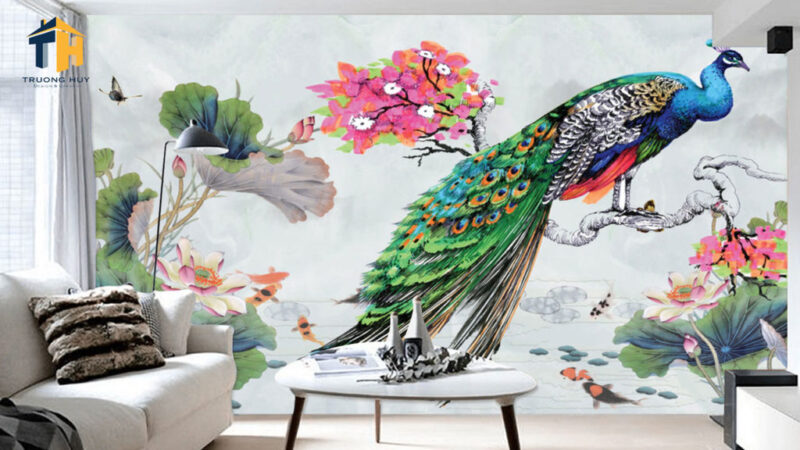 Vẽ tranh tường nhà ở đẹp phòng khách