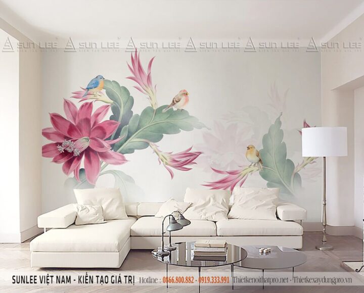 Vẽ tranh tường nhà ở phòng khách