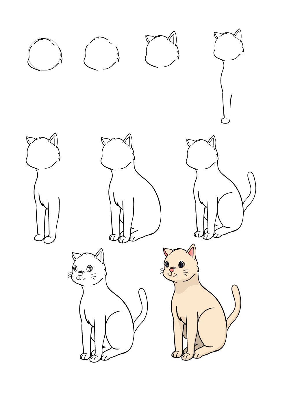 Hình vẽ cách vẽ mèo đẹp anime cute đáng yêu đơn giản