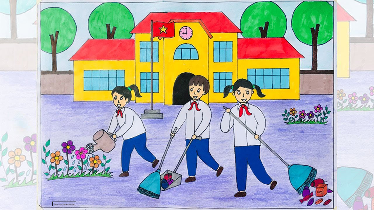 Vẽ Tranh Ngôi Trường Của Em  Vẽ Ngôi Trường  How To Draw My School and  Coloring for children  YouTube
