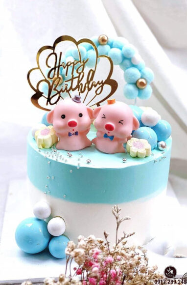 bánh sinh nhật con heo (lợn) cho người tuổi Hợi màu xanh