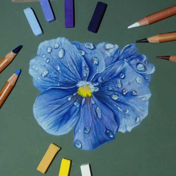 cách vẽ hoa violet (xanh) bằng chì màu