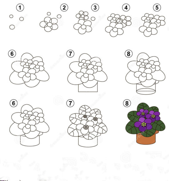 cách vẽ hoa violet (xanh) cho trẻ em