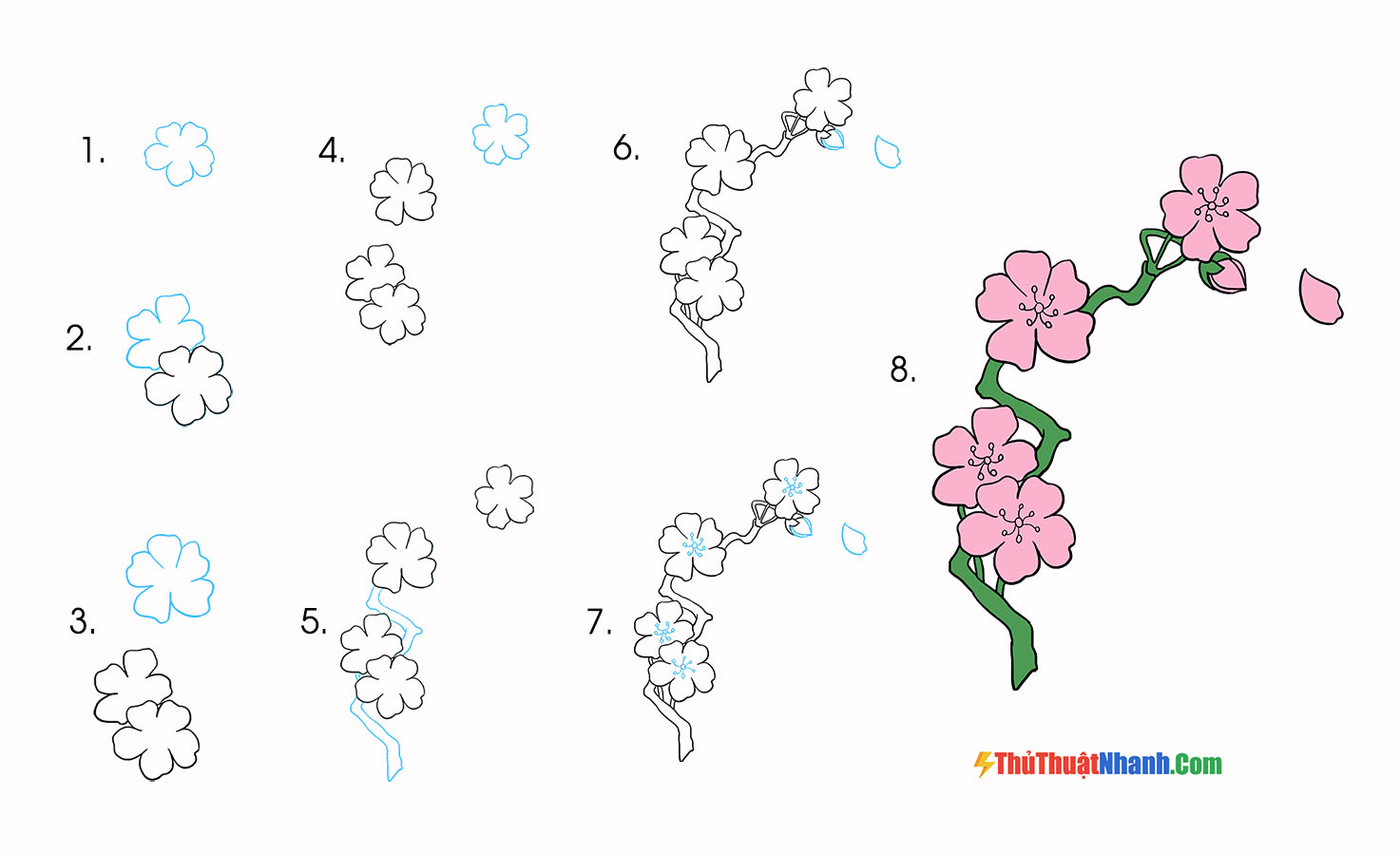 17 Hình vẽ cách vẽ hoa anh đào đẹp, đơn giản chi tiết nhất