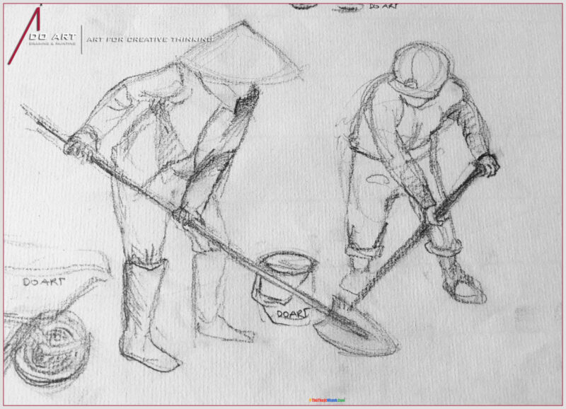 Hình vẽ dáng người đang cúi lao động