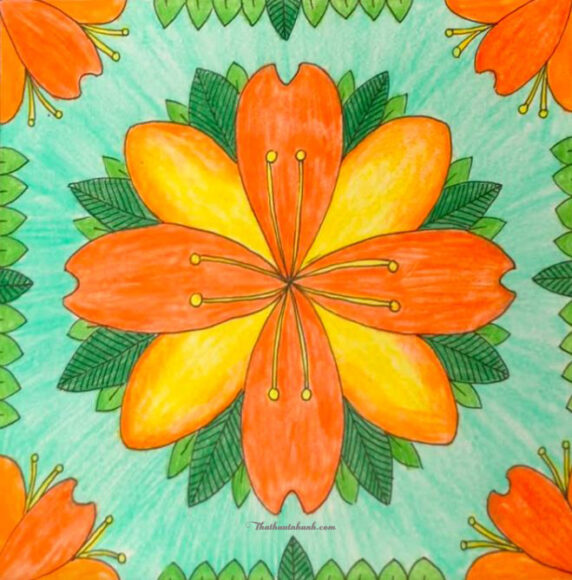 Vẽ trang trí hình vuông đẹp - hình bông hoa