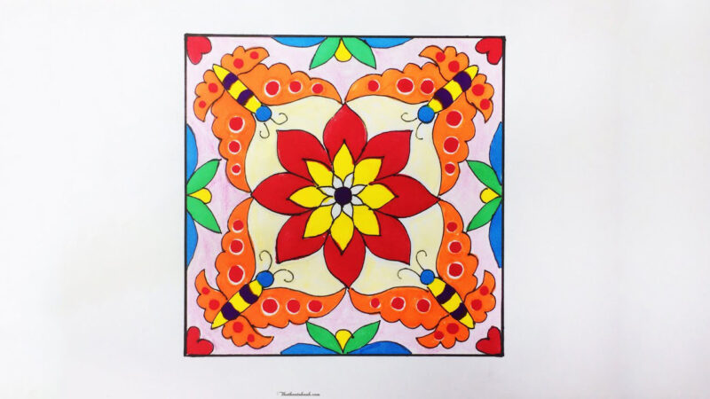 Vẽ trang trí hình vuông đẹp hình con Bướm