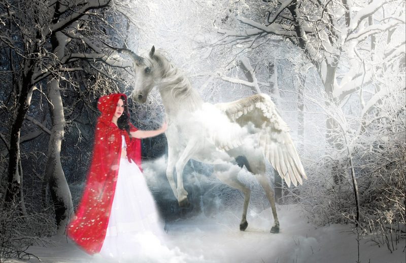 Hình ảnh unicorn, hình nền unicorn và cô gái quàng khăn đỏ