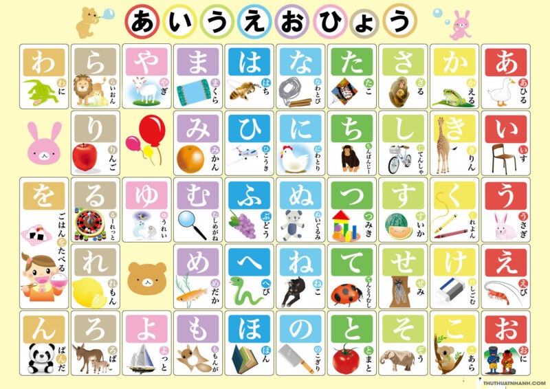Hình ảnh bảng chữ cái Hiragana chi tiết, đầy đủ nhất