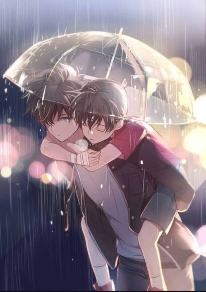 hình nền anime đam mỹ che ô dưới trời mưa