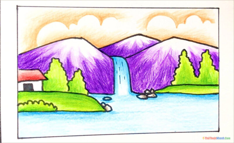 Tranh vẽ tự chọn - phong cảnh thác nước