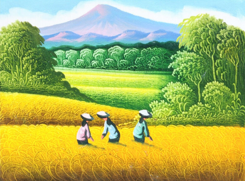Vẽ tranh gặt lúa của họa sĩ đẹp hút hồn