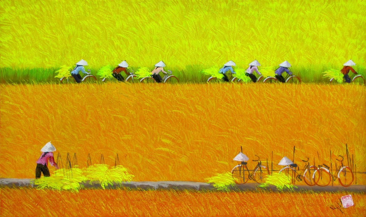 Vẽ Tranh Gặt Lúa, Cánh Đồng Lúa Đơn Giản, Đẹp Của Học Sinh