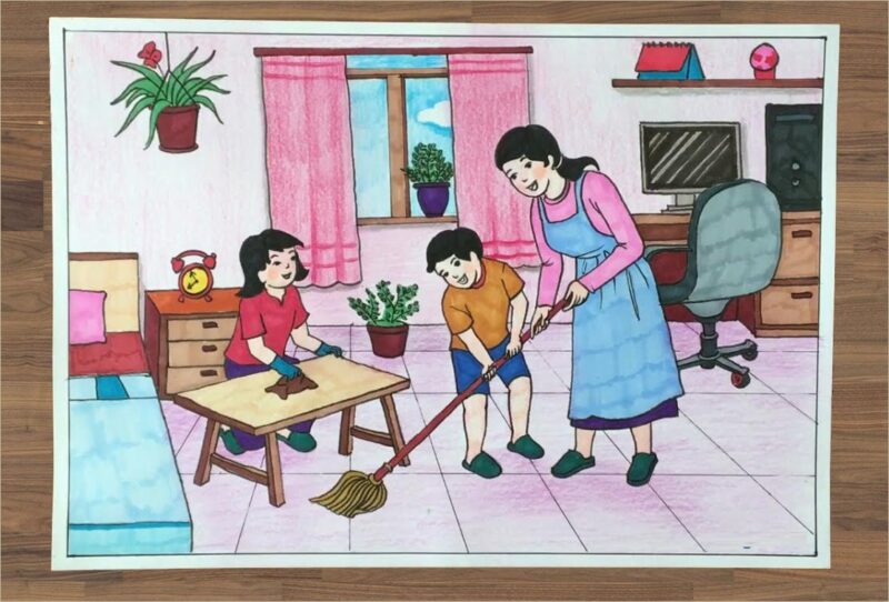 Vẽ tranh sinh hoạt gia đình đơn giản mà đẹp