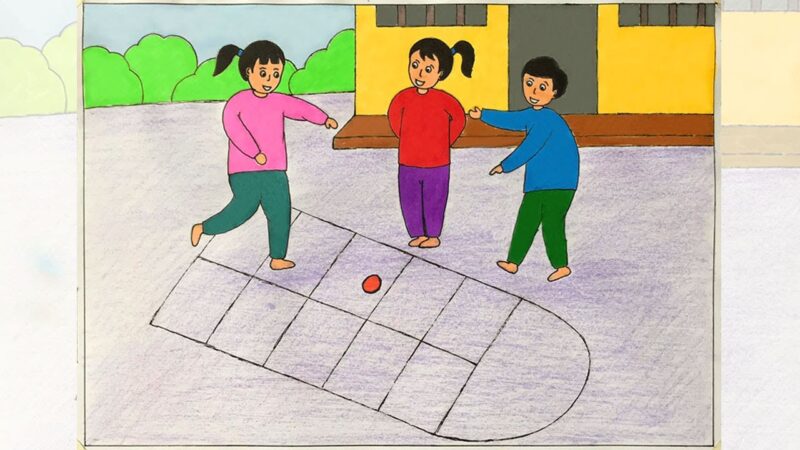 Vẽ tranh vui chơi ở sân trường đẹp