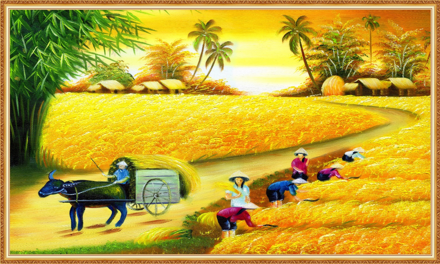 Vẽ Tranh Gặt Lúa, Cánh Đồng Lúa Đơn Giản, Đẹp Của Học Sinh