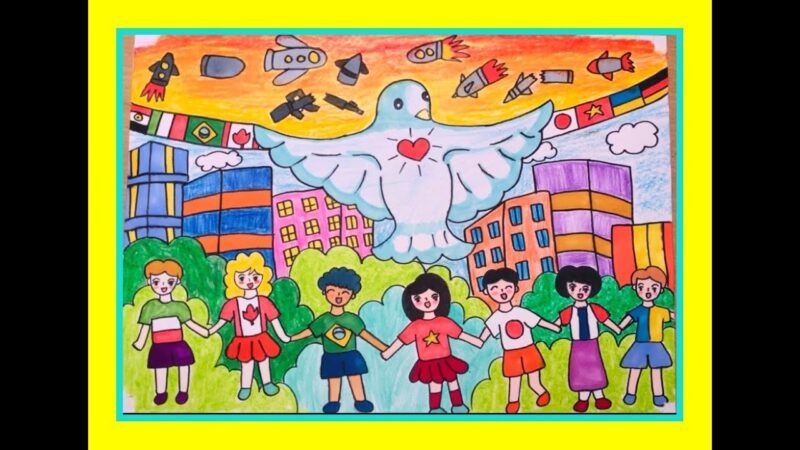 vẽ chủ đề thành phố hòa bình và trẻ em đẹp sắc nét