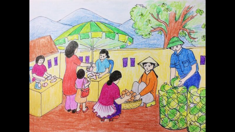 vẽ tranh de tài cuộc sống quanh em - chợ quê