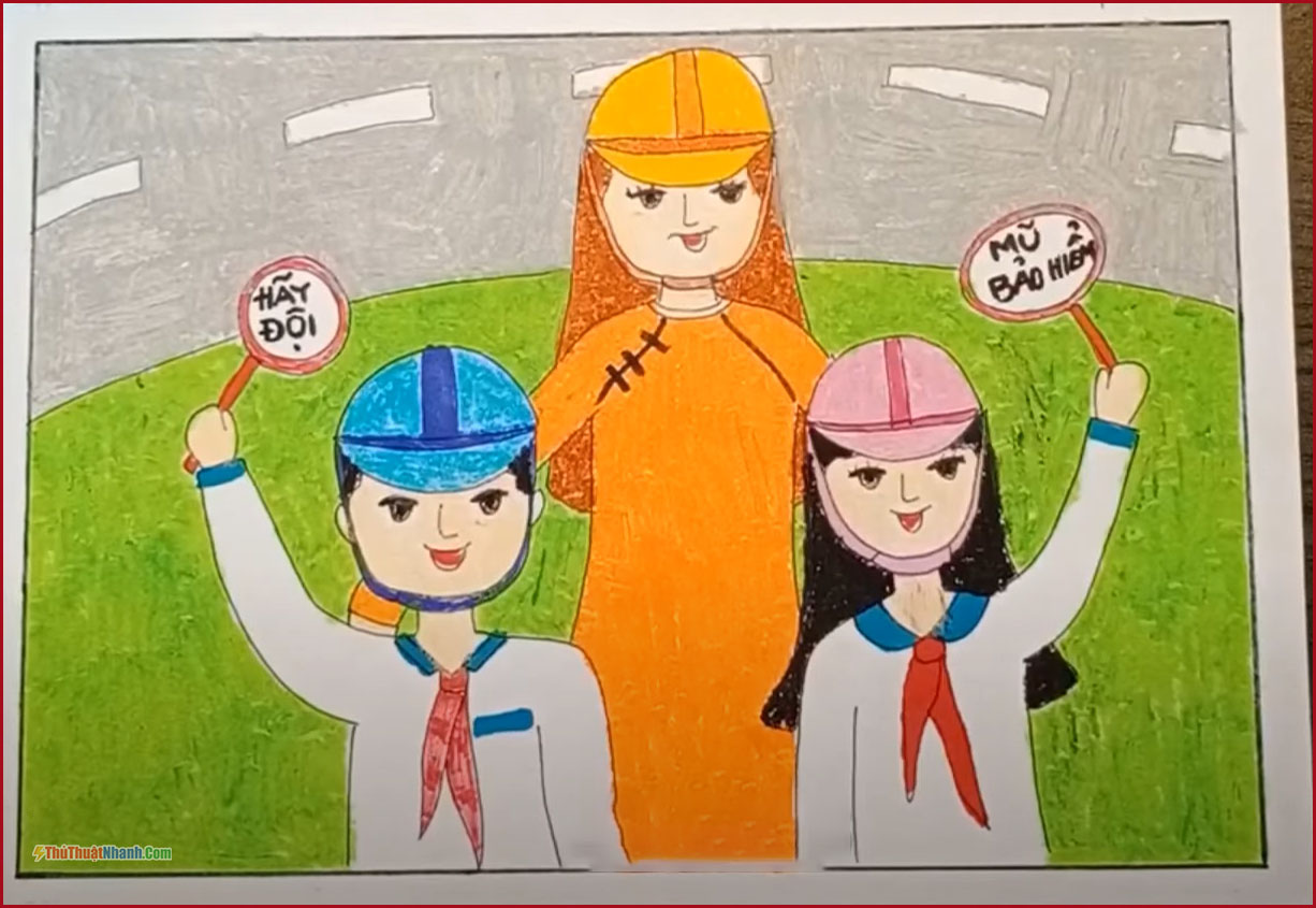 VẼ TRANH CHỦ ĐỀ ĐỘI MŨ XINH  BẢO VỆ CHÚNG MÌNH  vẽ tranh an toàn giao  thông  YouTube