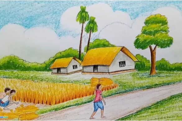 vẽ tranh gặt lúa đơn giản
