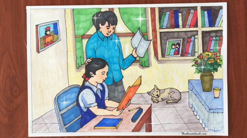Vẽ tranh học tập ở nhà
