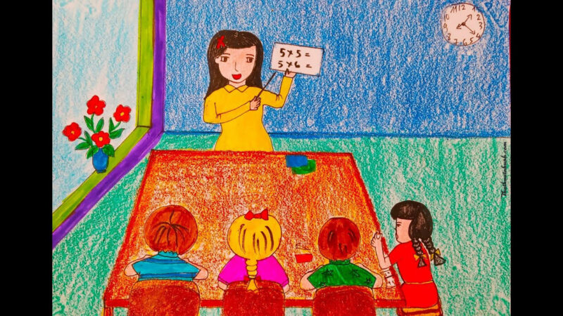 Vẽ tranh học tập trên lớp đơn giản