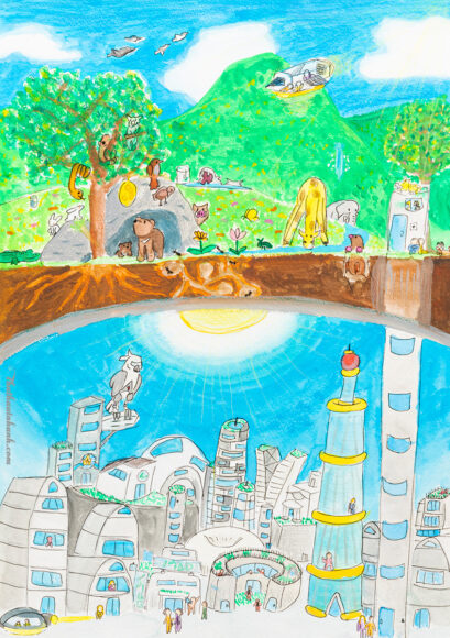 Vẽ tranh thế giới tương lai tươi đẹp, hạnh phúc