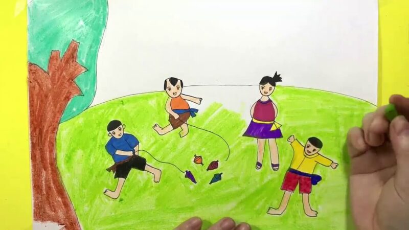 Các bước vẽ tranh đề tài trò chơi dân gian