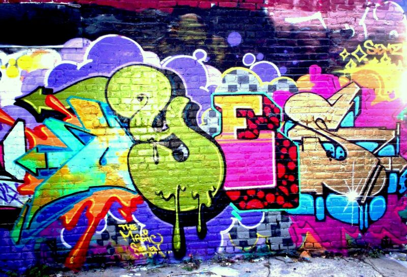 Hình nền graffiti phối chữ trên tường