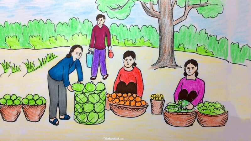 Vẽ tranh cuộc sống, sinh hoạt, vui chơi - cảnh chợ quê