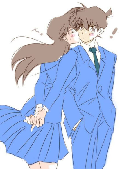 Ảnh Shinichi và Ran hôn nhau đầy ngượng ngùng