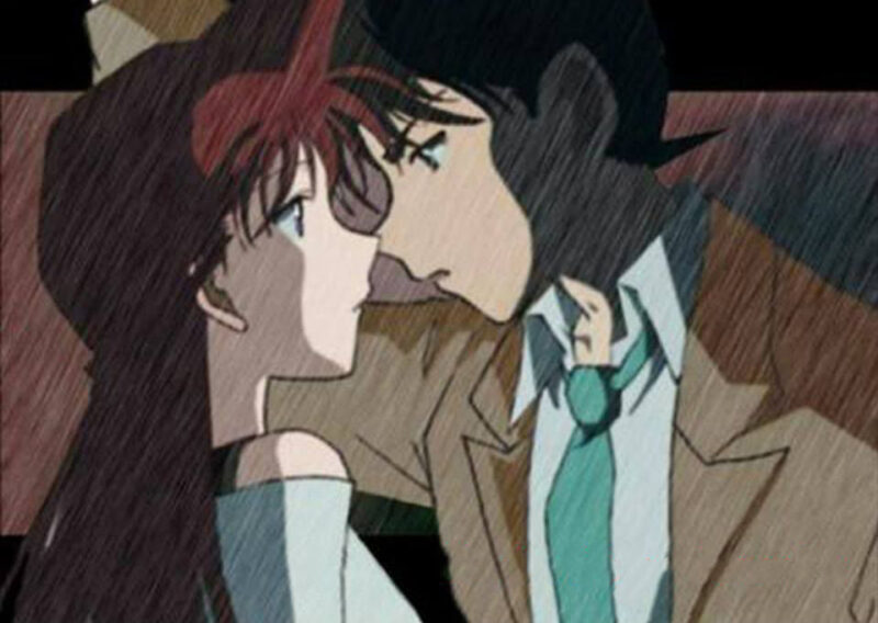 Ảnh Shinichi và Ran hôn nhau dưới mưa
