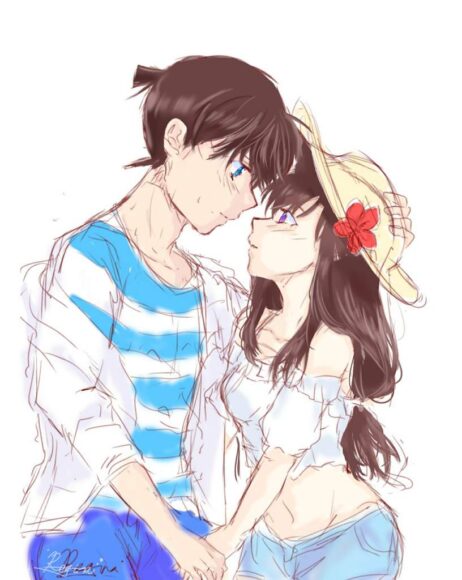 Ảnh Shinichi và Ran hôn nhau fanart