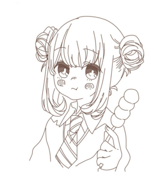 Hình Anime không màu cô bé ăn kẹo