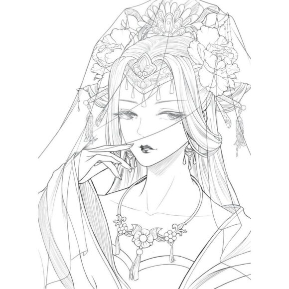 Hình Anime không màu cổ trang