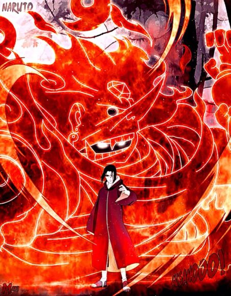 Hình Itachi trong ánh lửa đỏ