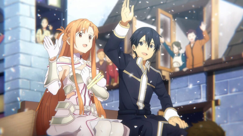 Hình Kirito và Asuna dưới trời tuyết