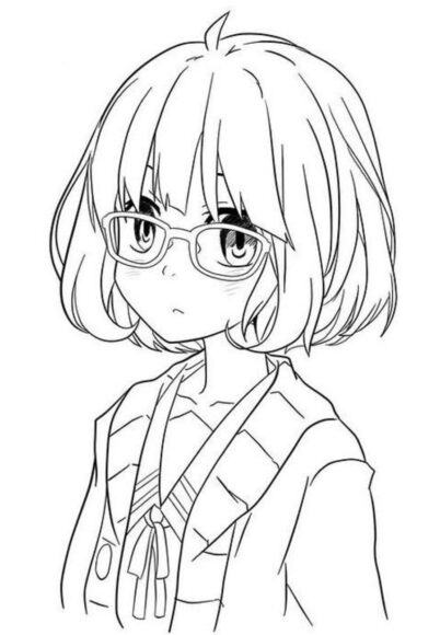 Hình ảnh Anime không màu cô bé đeo kính