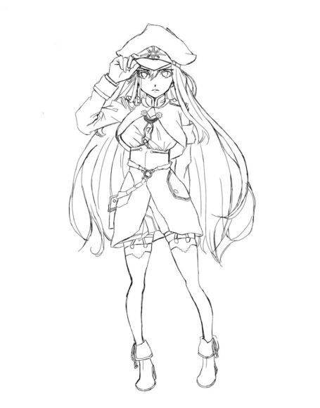 Hình ảnh Anime không màu đội mũ thuyền trưởng