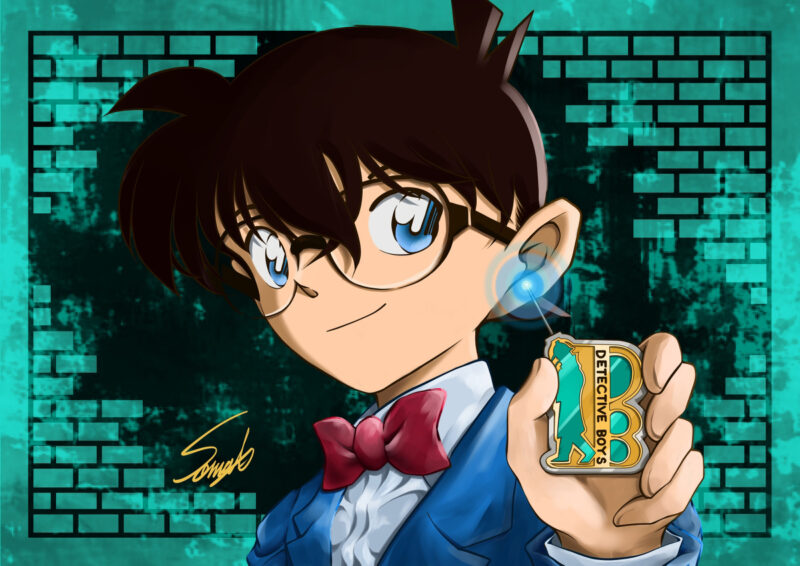 Hình ảnh Conan ngầu khoe huy hiệu thám tử