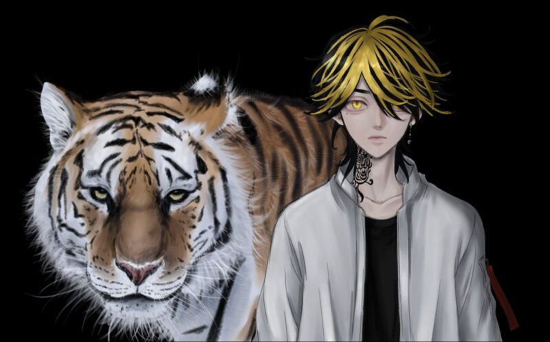 Hình ảnh Kazutora cùng chú hổ mạnh mẽ