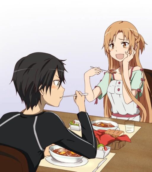 Hình ảnh Kirito và Asuna khi ăn cơm