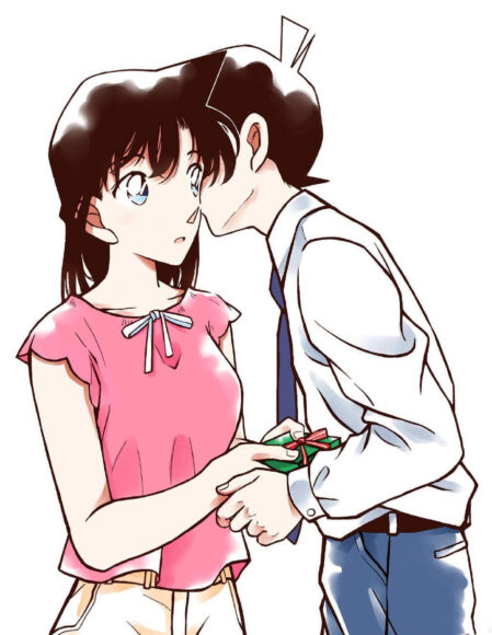 Hình ảnh Shinichi và Ran hôn nhau Shinichi hôn má Ran