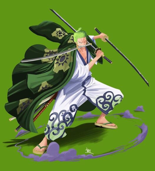 Hình ảnh Zoro ngầu, đẹp nền xanh