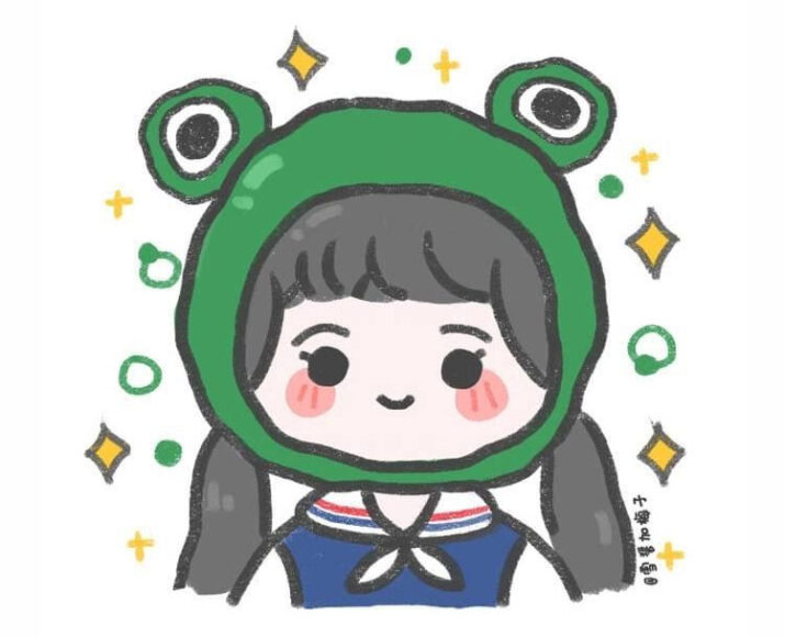 Hình avatar Tiktok bé gái đội mũ ếch dễ thương