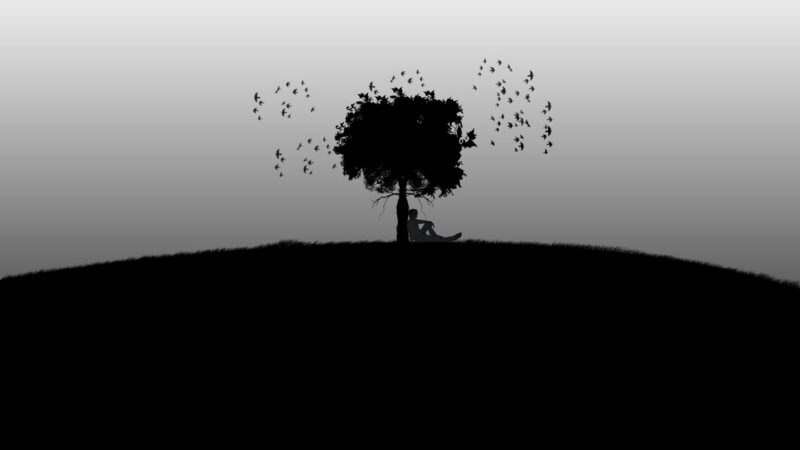 Hình avatar cô đơn ngồi dưới gốc cây